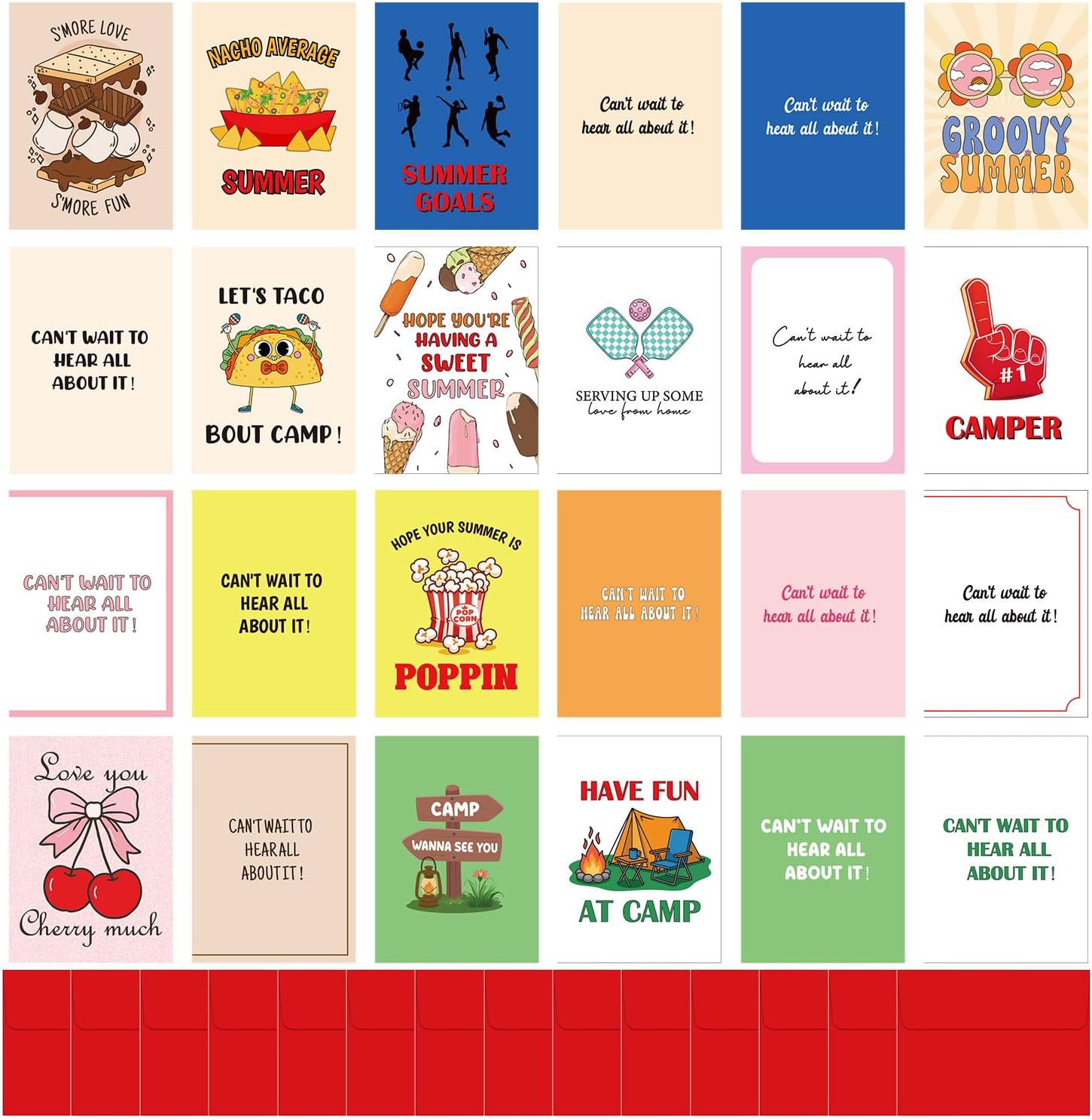 Camp Stationary for Girls Boys, 12 Pack Adventure Camp Camping Greeting Card with Envelopes Bulk, Summer Vacation Notecards Hiking Supplies from Parents Family (Double-Sided)