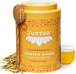 JusTea TURMERIC GINGER | Thé à base d'herbes de feuille en vrac 40+ Coupes (110g) | Caféine Gratuite Prix-Garantie , Commerce équitable , Non-OGM