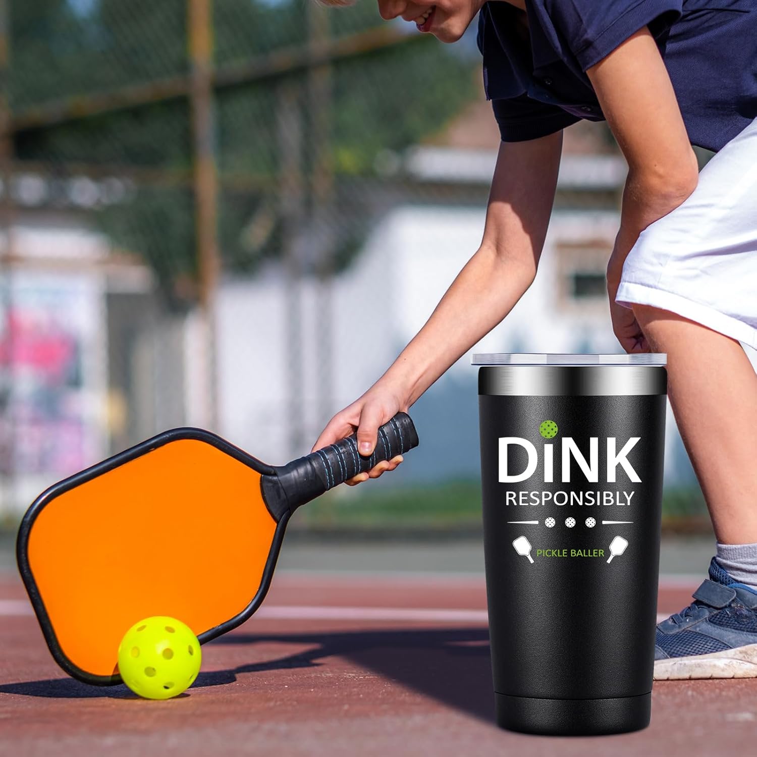 Fufandi Pickleball Gifts for Men Women - Pickle Ball Dink Responsibly - Christmas, Birthday Gifts for Pickleball Lovers Player Coach - Tumbler Cup 20oz - Image 4