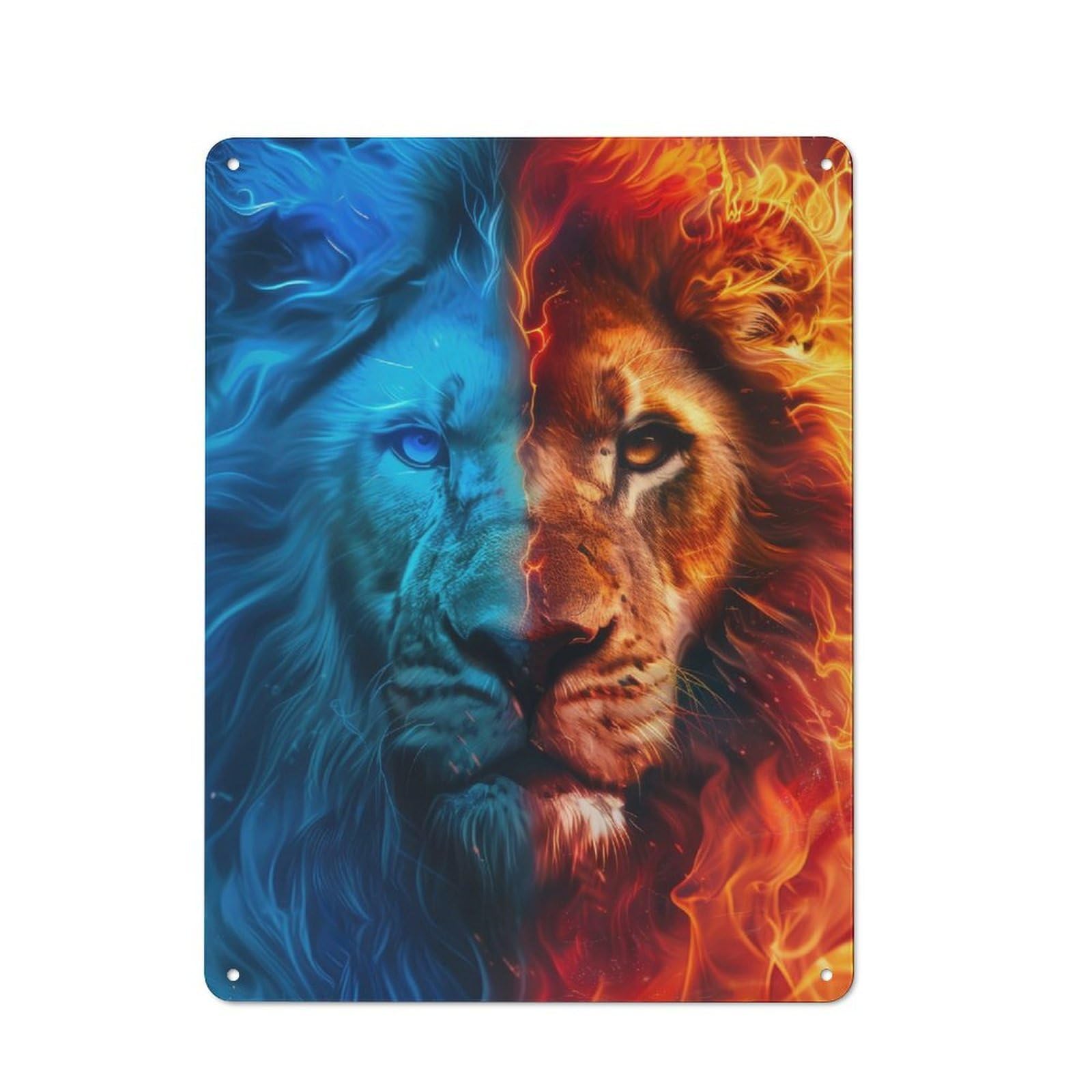 Junmoney Fire And Ice Lion Tin Wall Plaque 40X30cm With For Pub Or Café, For Collectors Of Retro Metal Wall Decor