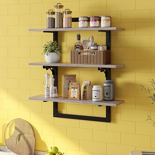 Miniatura 7 de Bestier Estantes flotantes para pared, estantes de cocina de 24 pulgadas montados en la pared, estante de barra de café de 3 niveles con soportes