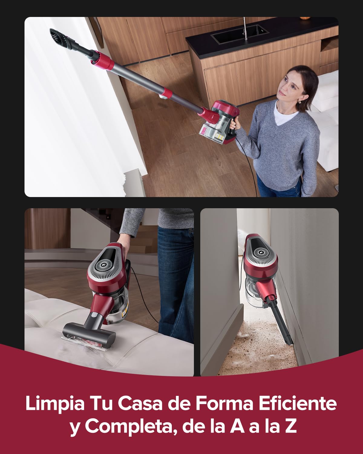 Vexilar C8 Aspiradora con Cable 60KPa/600W, Aspiradora con 7 Metros de Cable, Fácil Guarda, Ligero, 1,5L Depósito de Polvo, Multiusos Aspirador Vertical, Aspirador para Suelos/Alfombras/Pelos/Coche