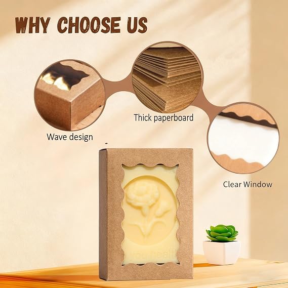 100PCS 3.5x2.36x1.2 inches Brown Soap Boxes with Window - Homemade Soap Packaging, Small Gift Boxes for Bakery, Macarons, Cookies, Candies & Party Favors
