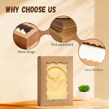 100PCS 3.5x2.36x1.2 inches Brown Soap Boxes with Window - Homemade Soap Packaging, Small Gift Boxes for Bakery, Macarons, Cookies, Candies & Party Favors
