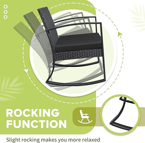 Miniatura 4 de Homall Juego de muebles de patio de 3 piezas de resina para exteriores, juego de sillas mecedoras para patio con cojines y mesa para porche,