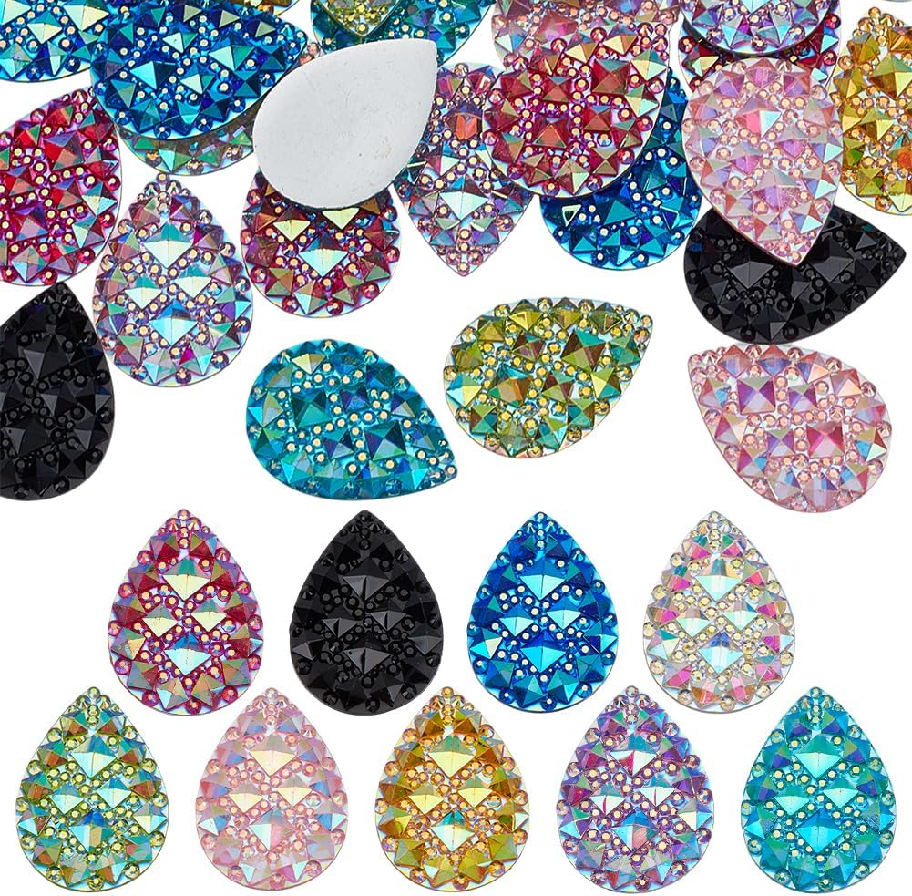FINGERINSPIRE 36 Pcs 9 Colors Teardrop Resin Flatback Cabochons 1x0.7inch Colorful Teardrop Gems Mixed Natural Teardrop Stone Cabochons Flatback Druzy Gems for Earring Necklace Bracelet