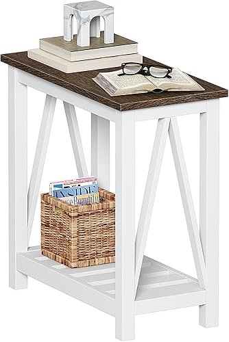Miniatura 16 de ChooChoo Mesa auxiliar de granja, mesa auxiliar rústica vintage estrecha con estante de almacenamiento para espacios pequeños, mesita de noche para