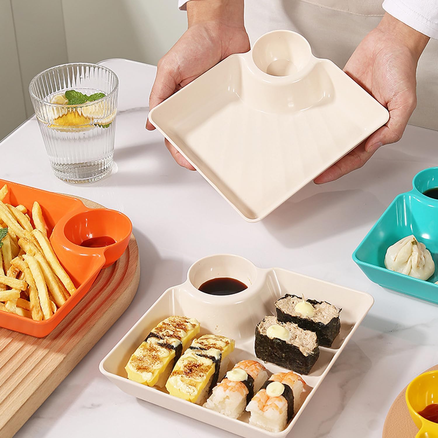 8Pcs Chips and Dip Serving Platter Set Dumpling Plate 7'' x 6.5''