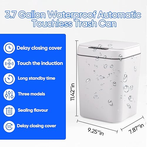 Miniatura 2 de Bote de basura inteligente sin contacto con sensor de movimiento  Bote de basura de baño de 37 galones con tapa  Bote de basura automático para