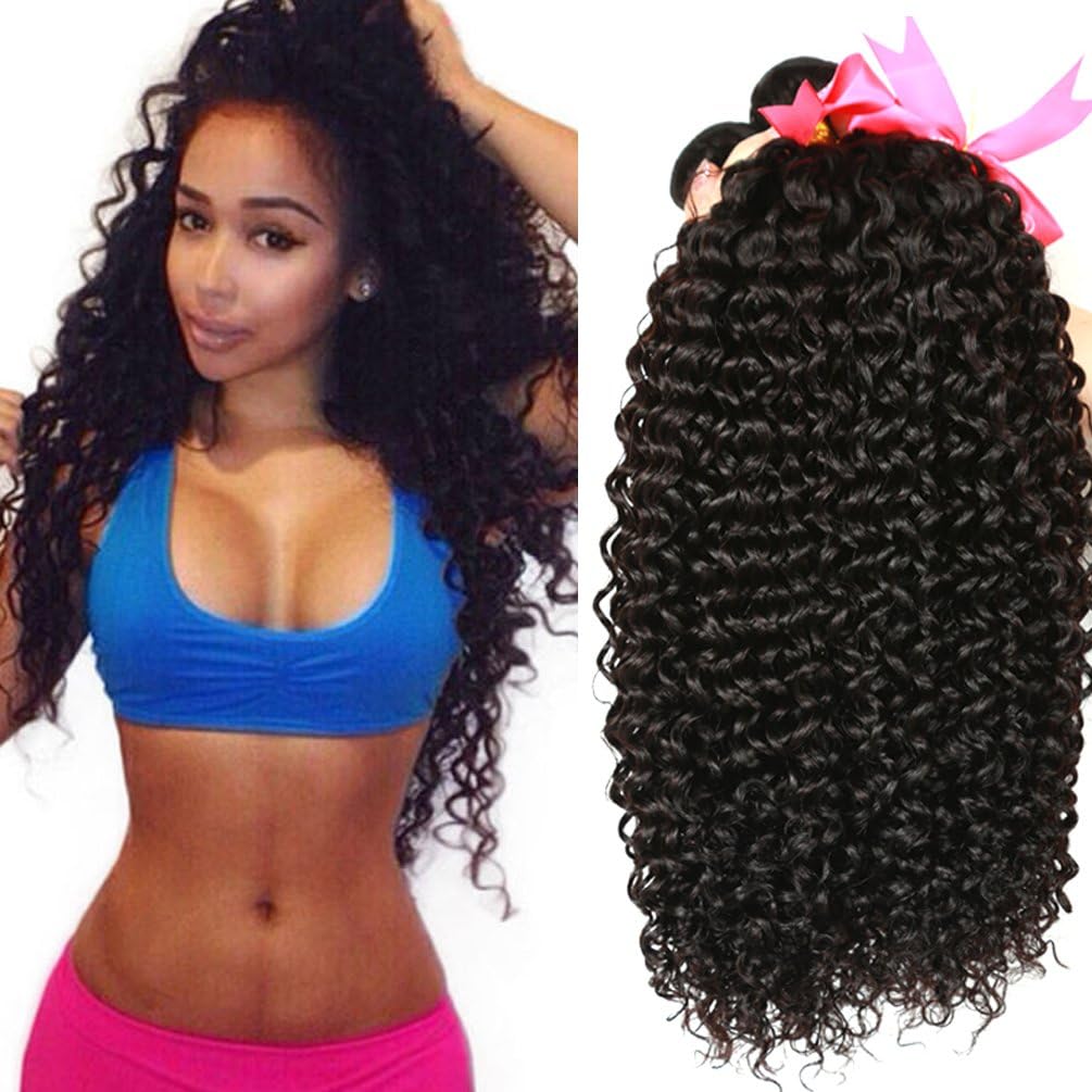 Julissa Hair Virgin Brazilian Curly Hair Weave 3 Bundles, 8A Unprocessed Brazilian Virgin Human Hair Weave Extensions, Natural Black Hair Color, Can be Dyed and Bleached (16 18 20)