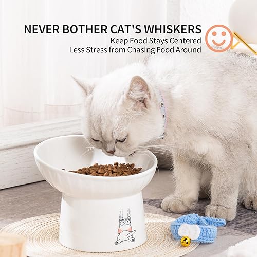 Miniatura 6 de AOMRYOM Juego de 2 cuencos elevados de cerámica inclinados extra anchos de 6.5 pulgadas, cuencos elevados para alimentos y agua para gatos mayores