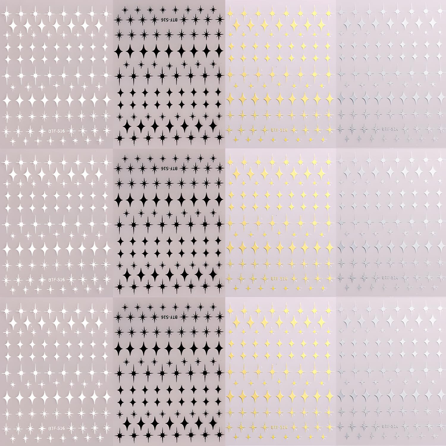12 Sheets Star Nail Stickers for Nail Art 3D Self Adhesive Nail Decals Black White Silver Gold Star Nail Art Stickers Shiny Nail Design Stars Nail Supplies for Women Acrylic Manicure DIY Decoration