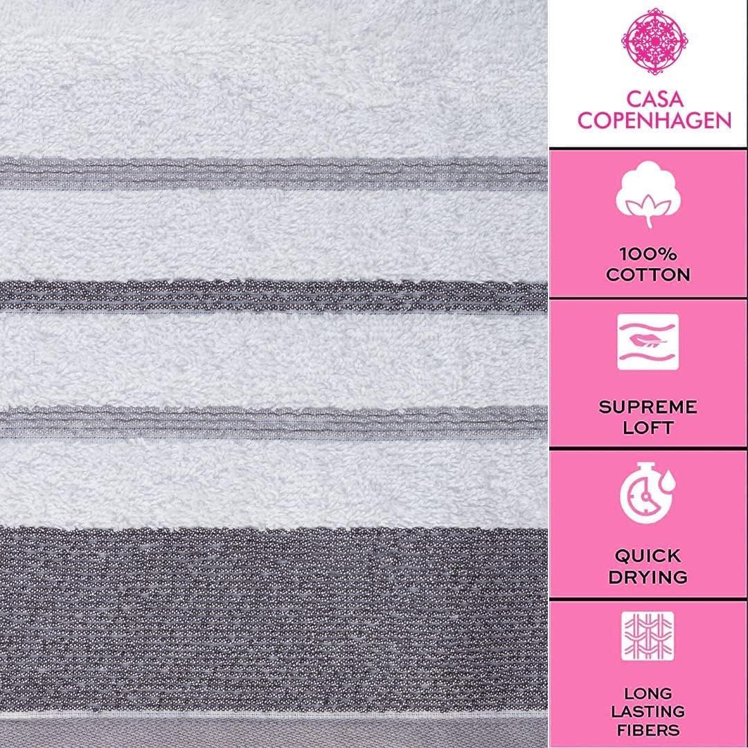 Casa Copenhagen Juego de 6 Toallas de baño, 600 g/m², Blanco Gris | White Bay 100% algodón egipcio puro para baño, cocina y ducha: 2 toallas baño, 2 de mano, 2 paños (set regalo mujer y hombre)