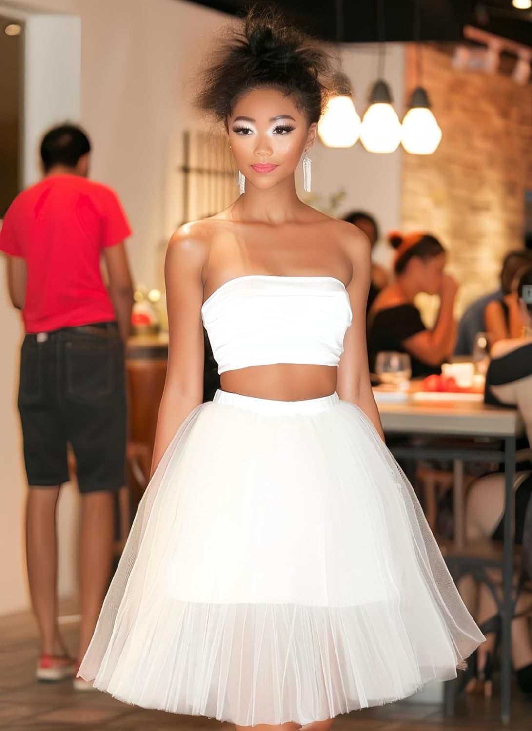 SHINYOU Women Tutu Skirt LED Light Up A Line Short Knee Length Tutu Tulle Skirt White - Image 3