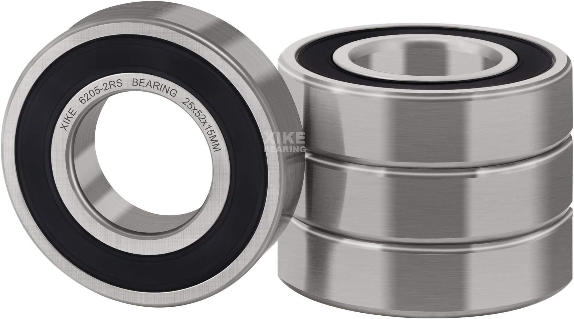 XIKE 6205-2RS Sealed Ball Bearings 25x52x15mm Chrome Steel and Pre-lubricated 6205RS Deep Groove Ball Bearing with Double Rubber Seals, Pack of 4.