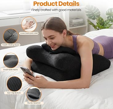 Memory Foam Ergonomic Wedge Pillow for Sleeping, Acid Reflux & Snoring Relief, 27Angle Perfect Position Wedge Pillow with Washable Cover, Comfort Support for Waist, Neck & Back