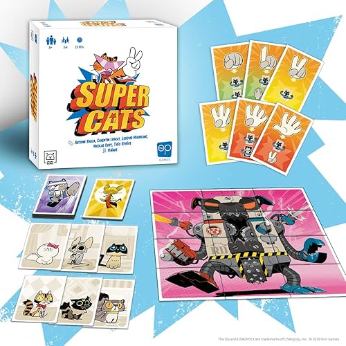 Miniatura 6 de USAOPOLY Juego de mesa Super Cats | Trabaja juntos para derrotar al RoboDog | Similar al juego de roca, papel, tijeras y Rochambeau | Gran juego