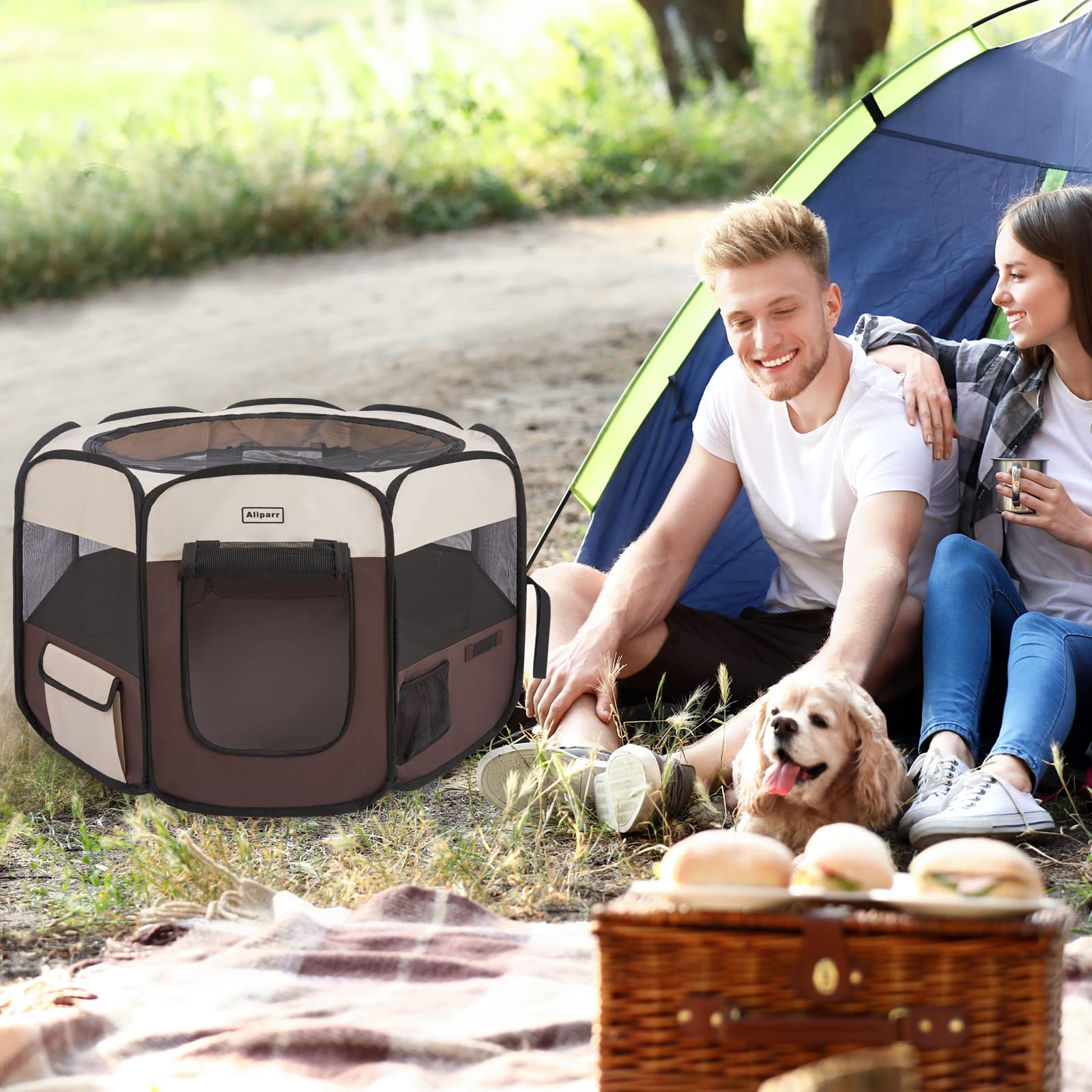 Portable Pet Playpen Foldable Kennels Playpen for Dog&Cat Carrying Case Travel Removable Shade Cover Predelivery Room Indoor Outdoor Water Resistant Suitable for Dogs/Cats/Rabbits/Pets…