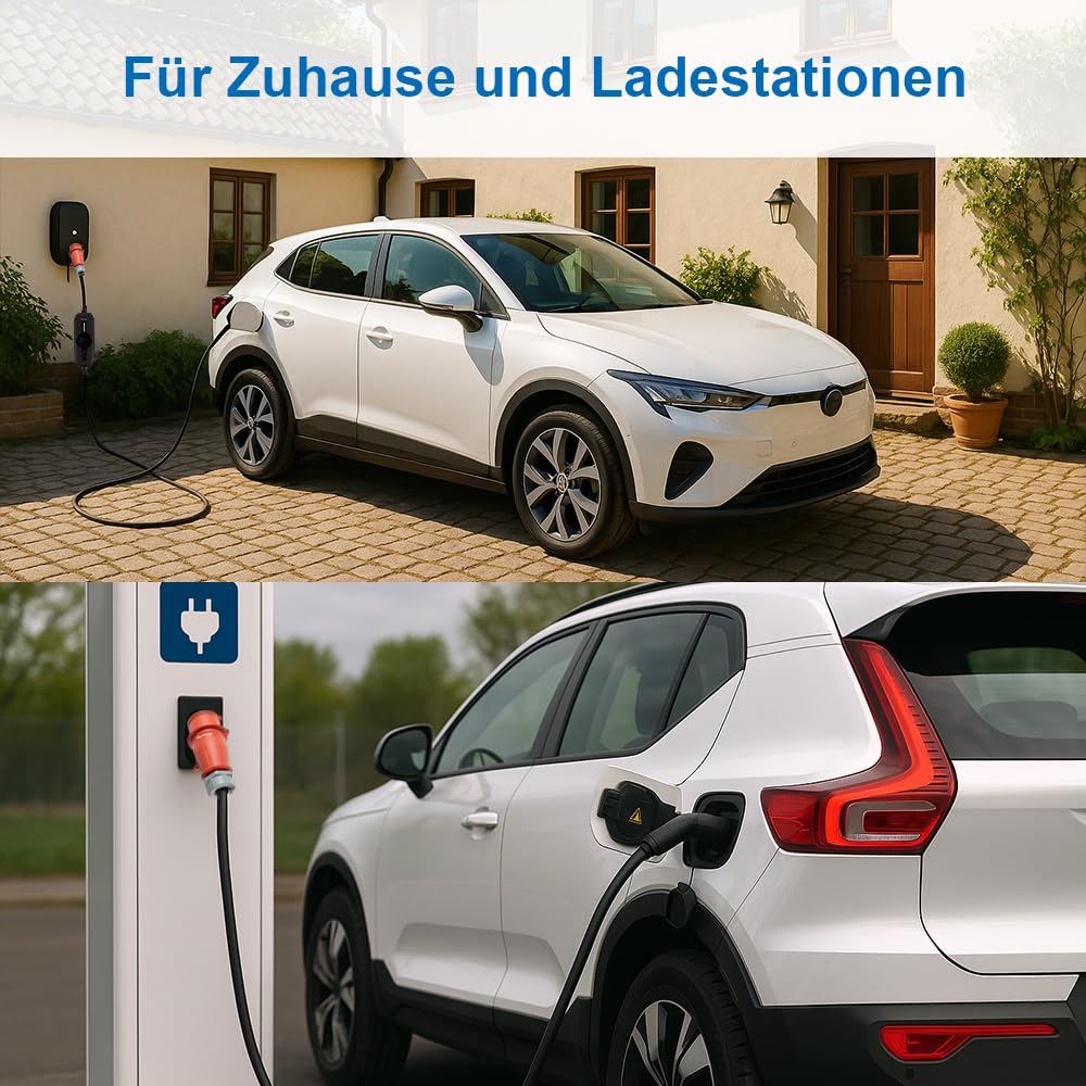 11 kW typ 2 przenośny kabel do ładowania do samochodu elektrycznego 5 m czarny ładowarka EV ze sterowanym wyświetlaczem cyfrowym i 3-fazową wtyczką przemysłową CEE do IEC 62196-2 i PHEV/EV