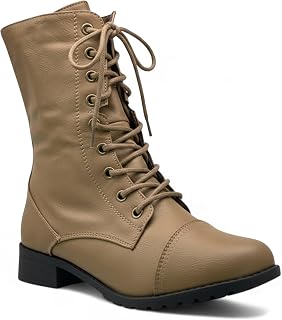 ABSOLEX Womens Lace up Round Toe Low Heel Combat Boots, Taupe, 8.5