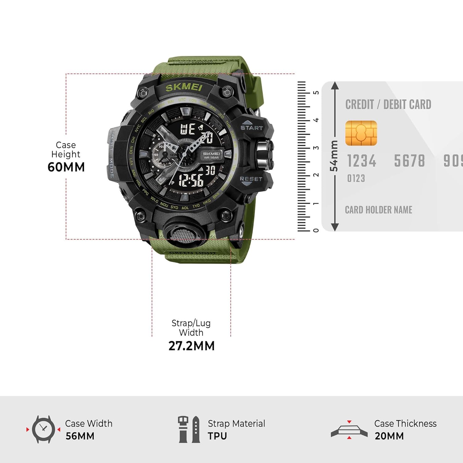 SKMEI Digital Watch Dimensions