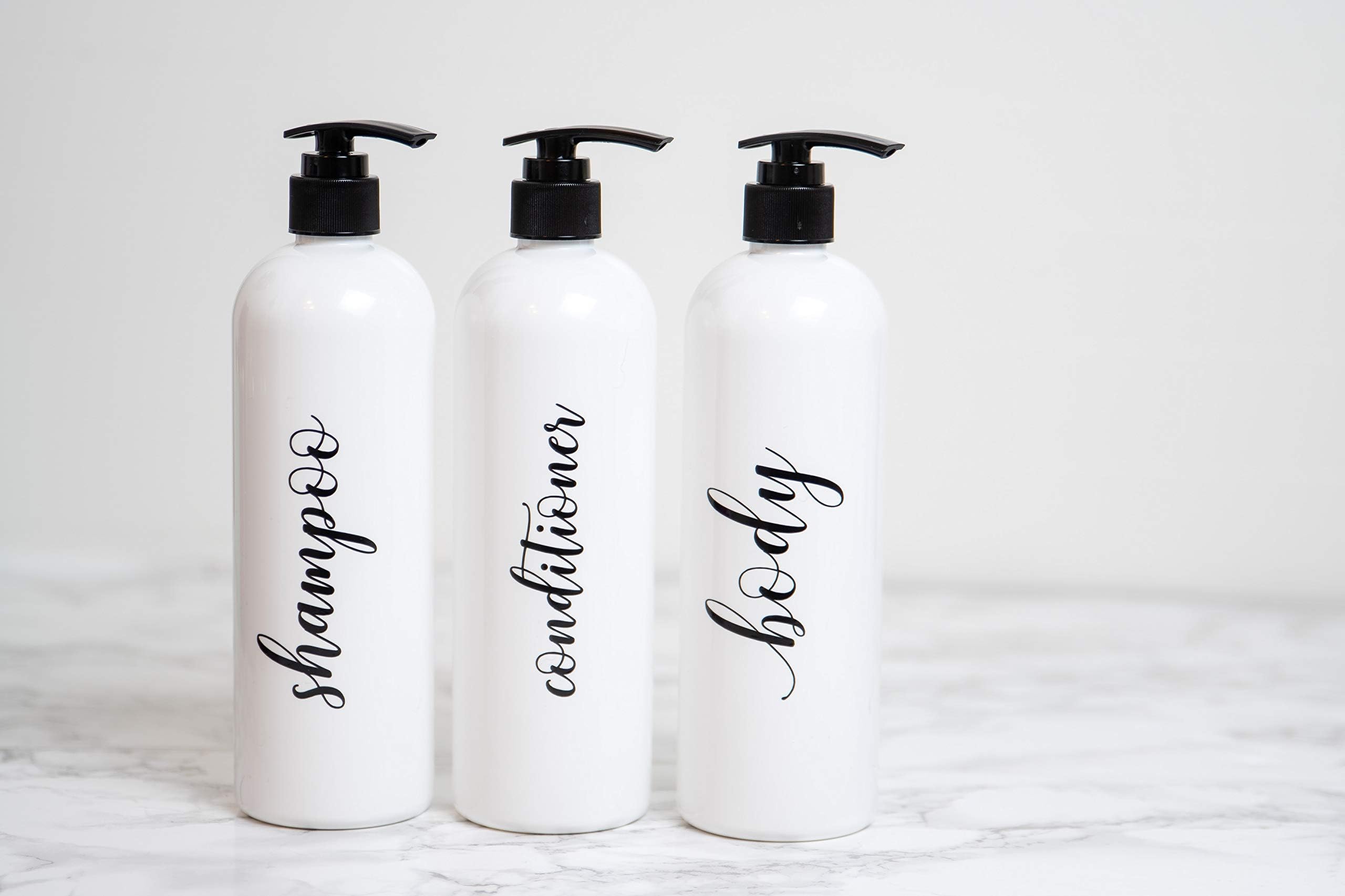 Shampoo Dispenser Body Wash Bottle Empty, Empty Shampoo Bottles with Pump, Shampoo Conditioner Body Wash Dispenser, Reusable Shampoo Bottles 16 oz, Set of 3 White Labeled Bottles