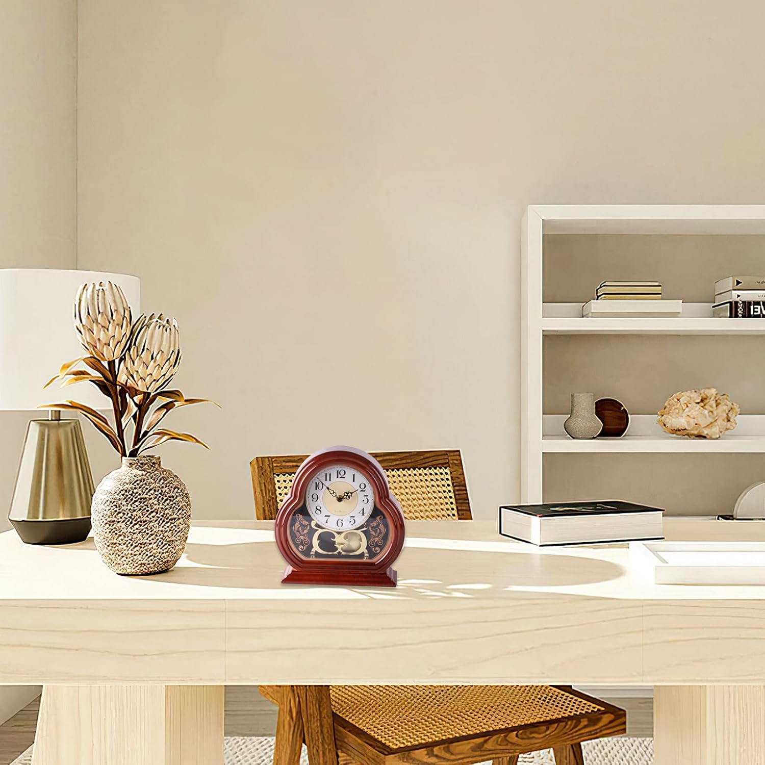 Mantel Clocks for Living Room Quiet Mantlepiece Clock Vintage Walnut Wooden Table Clock Battery Powered Mantel with Pendulum Swing for Office Desk Shelf