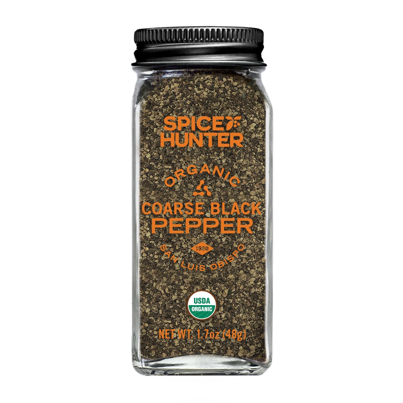 Spice Hunter Pepper, Black, Coarse, Ground, Organic, 1.7-Ounce Jar
