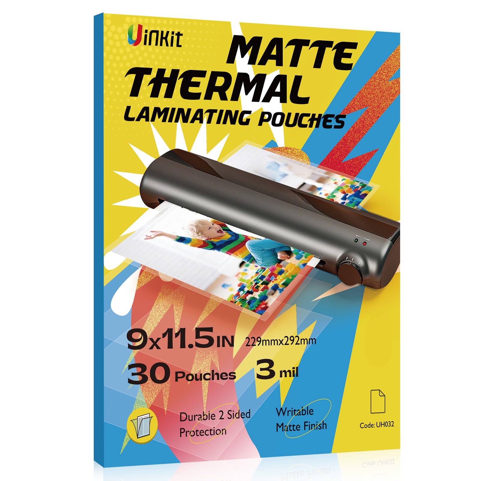 Uinkit Matte Thermal Laminating Pouches, 9 x 11.5 Inches 3 Mil Thick Matte Finish 30 Pack Fitted for Letter Size Laminating Sheets 8.5 x 11