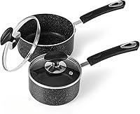 HooJay Nonstick Saucepan Set with Glass Lids - 1Qt & 2Qt Small Pots, PFOA-Free Non-Stick Aluminum for Easy Kitchen Cooking