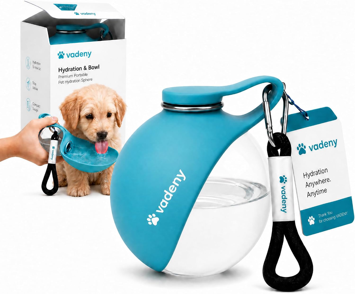 Portable Dog Water Bottle 2-in-1 Pet Travel Dispenser with Transparent Ball Sphere Bowl 10 Oz Soft Silicone Collapsible Walking Container for Small Medium Breeds