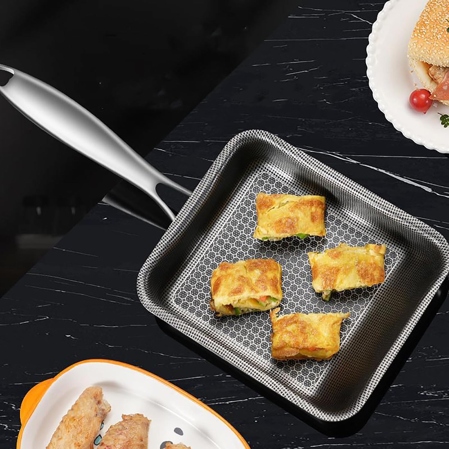 316 Stainless Steel Omelette Pan, Egg Pan Skillet, Square Cooking Pans Nonstick for Making Omelets, PFOA-Free