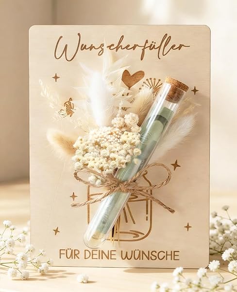 Wunscherfüller Geldgeschenk mit Trockenblumen, Geldgeschenke Verpackung Geburtstag, Kommunion, Erstkommunion, Konfirmation, Firmung, Jugendweihe, Hochzeit, ABI, Einschulung, für Frauen Mädchen - 1
