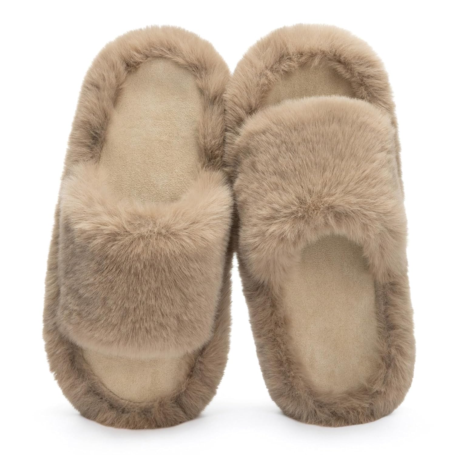 Fuzzy Open Toe Slippers for Women Indoor Cozy Memory Foam Slip On House Slides Shoes