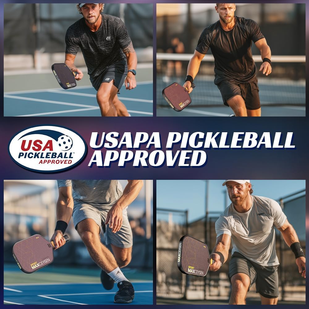 Pickleball Paddles Carbon Fiber Single Paddle USAPA Approved 16MM High Performance Lightweight Racket with Wide Face Long Grip for Men Women Beginner Starters Black Orange