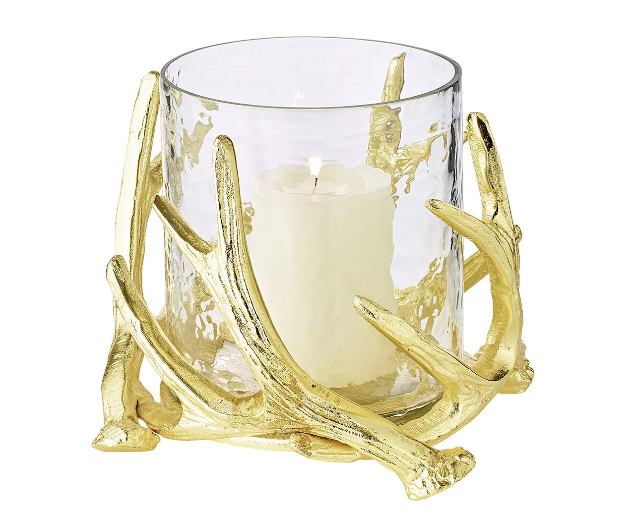 EDZARD Kingston Lantern in Stag Antlers Design Nickel-Plated Aluminium with Glass Height 15 cm Diameter 19 cm