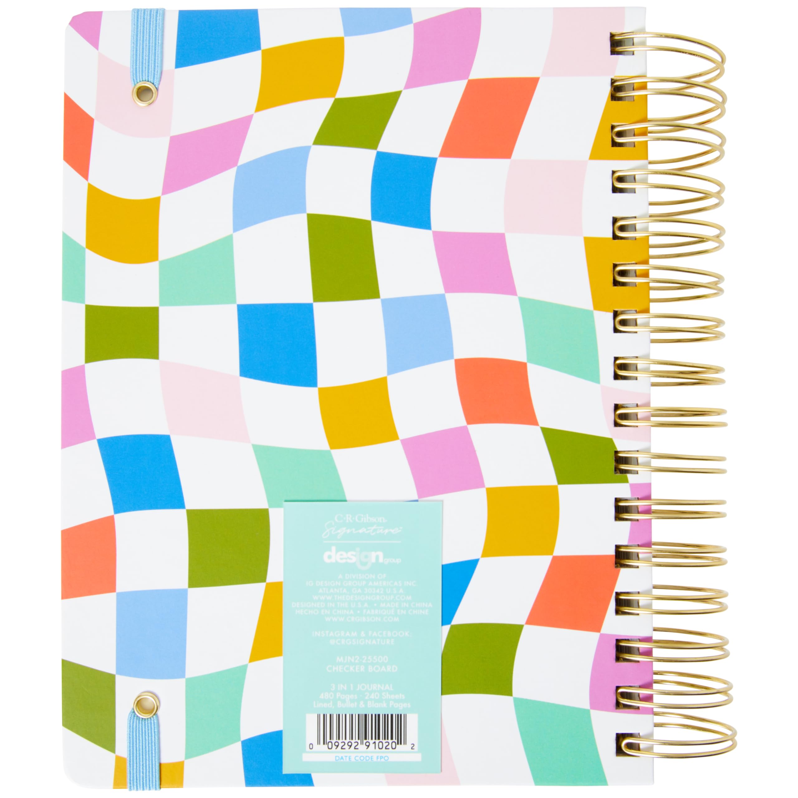 C.R. Gibson MJN2-25500 Signature Checkerboard Twin Wire 3-in-1 blanko, Punktraster und liniertes Tagebuch mit 480 Seiten, 21,6 x 21,6 cm, mehrfarbig