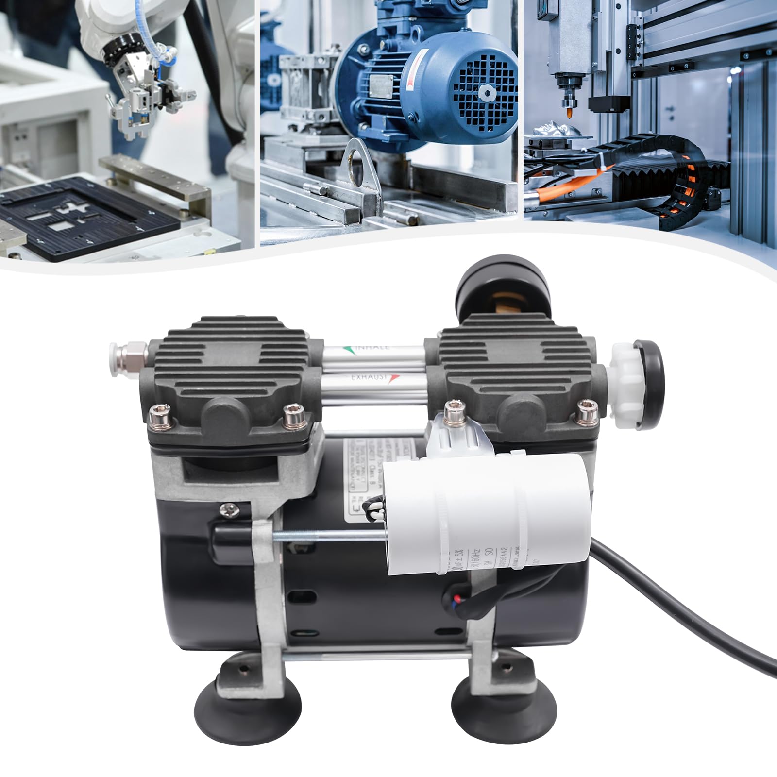 Vacuum Pump Oil-free Vacuum Pump 50L/Min with Switch, Oilless Diaphragm with Vacuum Meter & Silencer, Lab Oil Free Piston Mute Vacuum Pump