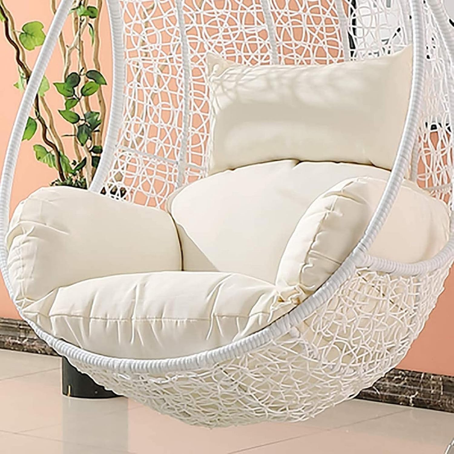Hanging Egg Hammock, Without Stand Multi Color Removable Washable Swing Chair Pad Indoor hite 120x85x15cm(47x33x6inch)