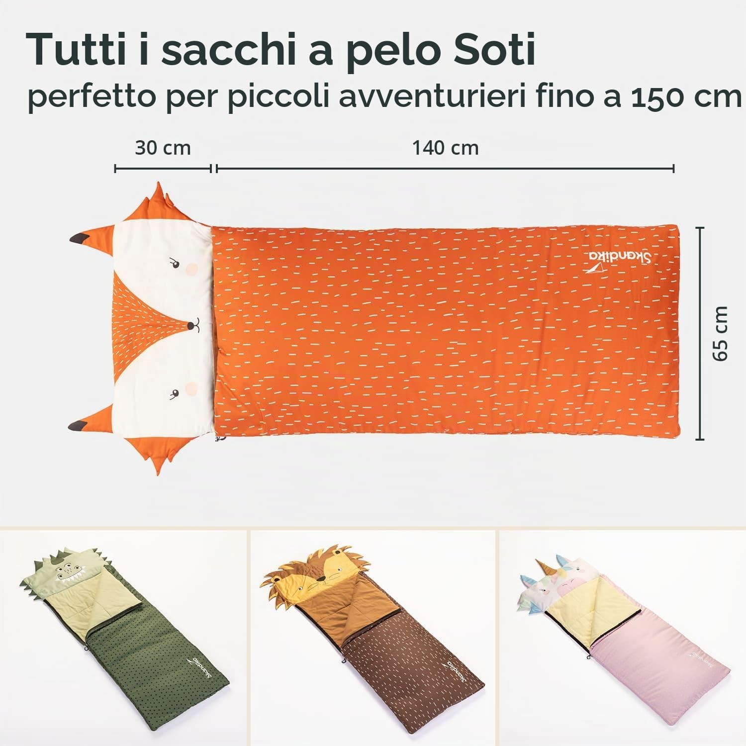 Skandika Sacco a pelo per bambini Soti | fino a 150 cm, in cotone, lavabile in lavatrice, con morbido cuscino