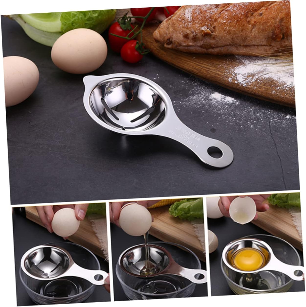 2pcs Healthy Stainless Steel Egg White Separator Yolk Extractor Non-sticky Easy to Clean for Baking