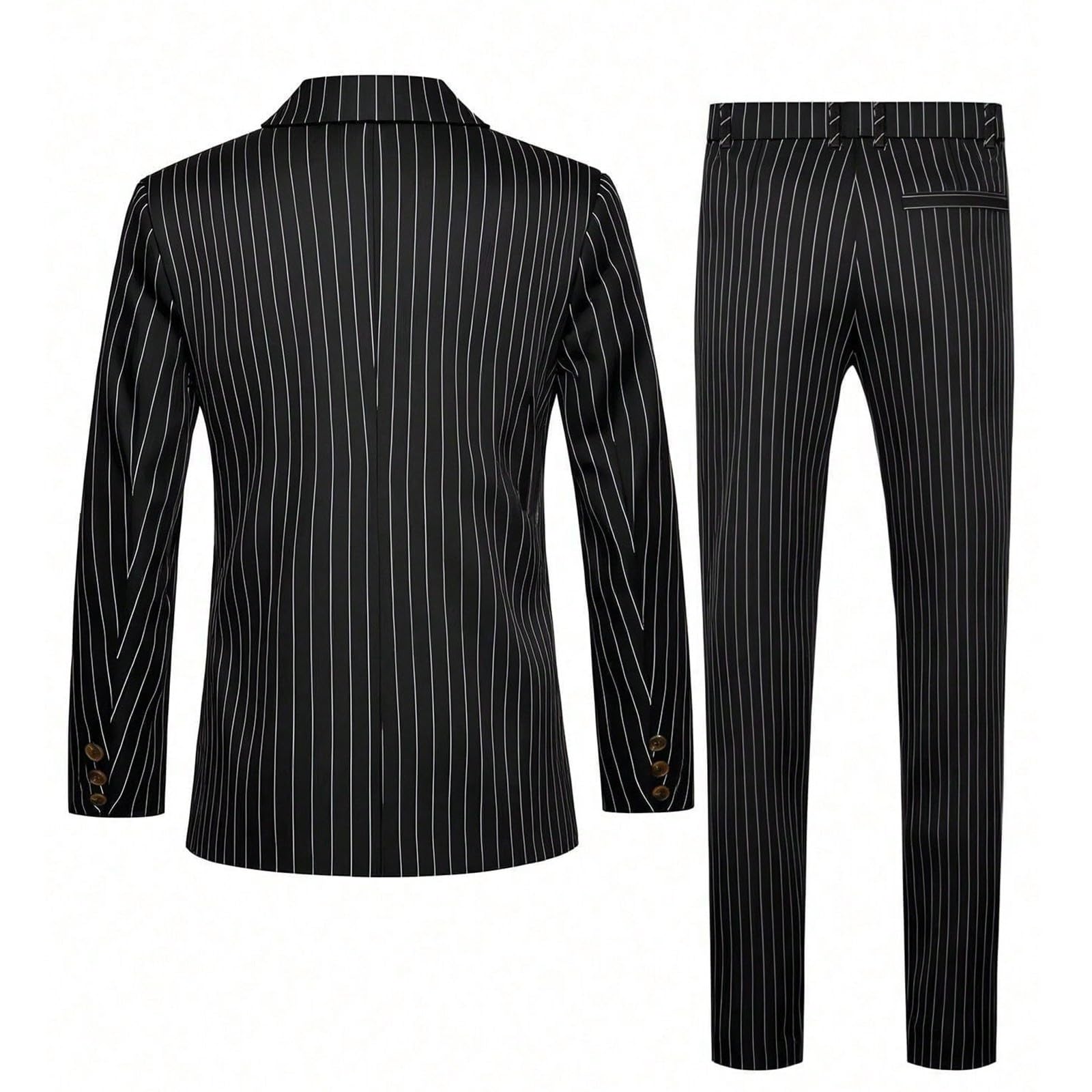 Generisch Ensemble 2 pièces à rayures pour homme - Veste et pantalon décontractés à double boutonnage - Pour mariage - Pour le marié - Combinaison à rayures - Affaires - Smoking - Boutons - Baggy