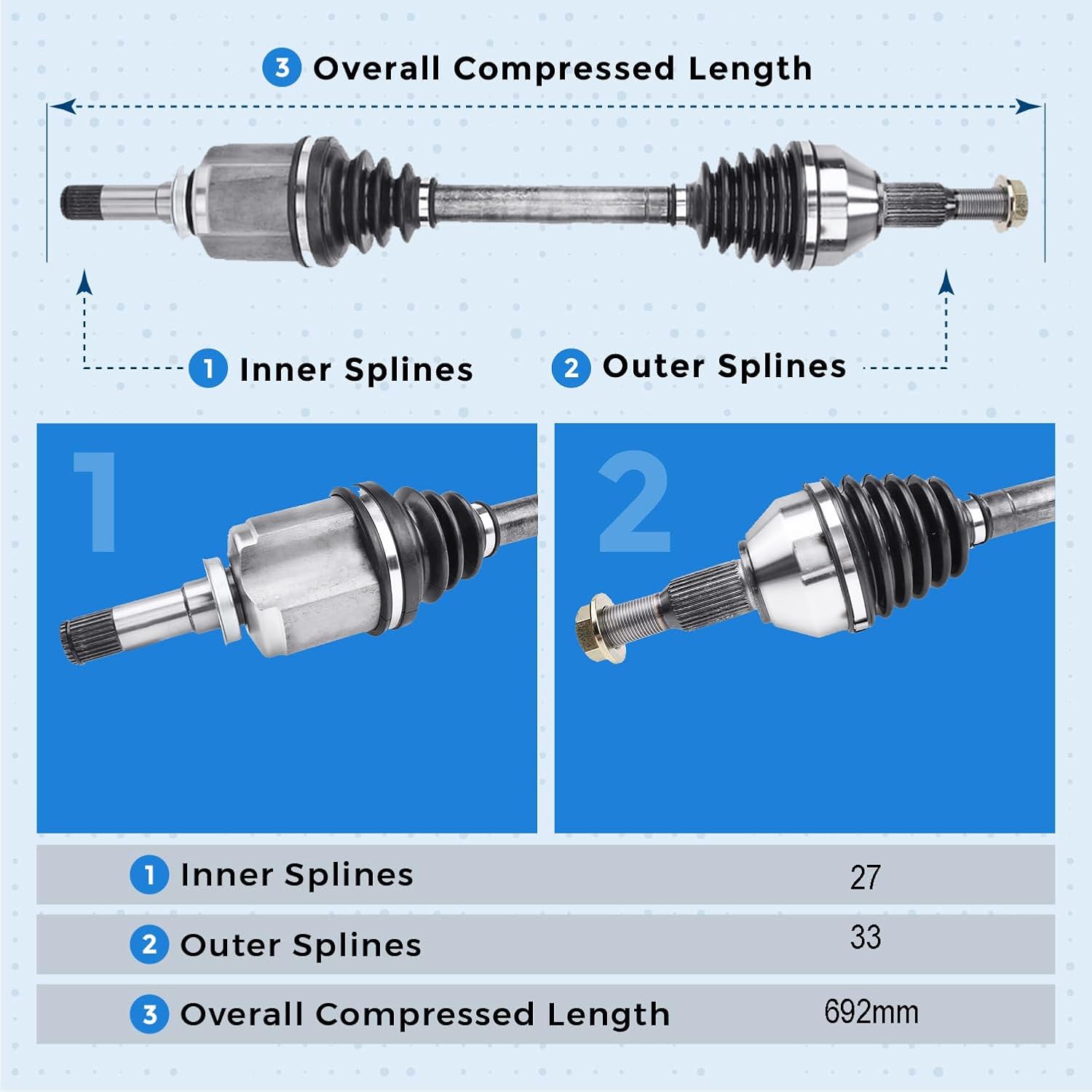 Front Left Driver Side CV Axle Drive Shaft Assembly Fits 2008-2017 Buick Enclave for 2009-17 Chevrolet Traverse for 2007-17 GMC Acadia for 2007-10 Saturn Outlook