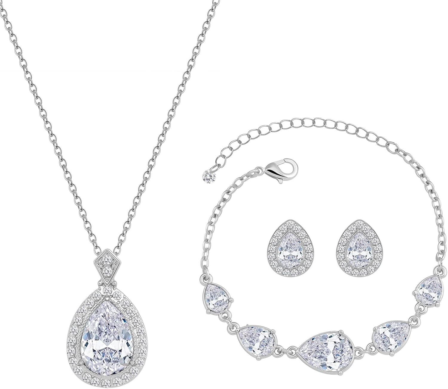 Bridesmaid Jewelry Set for Women,18K Gold & Silver & Rose Gold Pendant Necklace Earrings Bracelet Set,Dainty Gift for Wedding/Proposal/Party/Prom/Anniversary