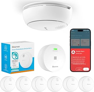 Heiman Rauchmelder 10 Jahre Batterie Vernetzt WLAN-Feuermelder mit App Steuerung & Magnethalterung, kompakter Mini-Rauchwarnmelder, Q-Label & EN 14604 Zertifiziert, 6er-Set mit Gateway