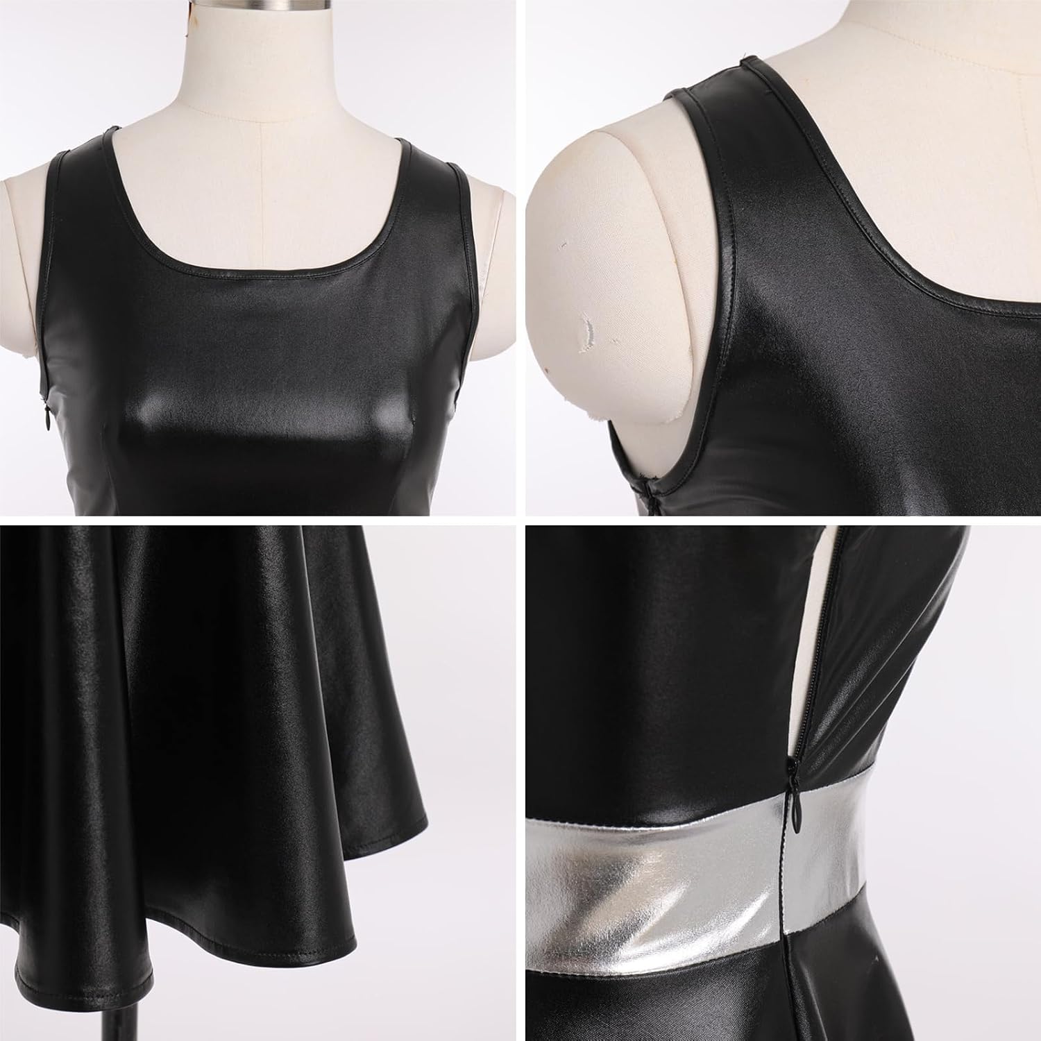 ODIZLI Women's Sleeveless Skateboarding Dress Metallic Dress for Women Sparkly Shiny Dresses Party Clothes