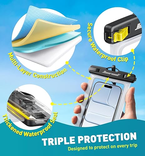 Miniatura 6 de Hiearcool Bolsa impermeable para teléfono, funda impermeable para teléfono con cordón cruzado compatible con iPhone 17, 16, 15, 14, 13 Pro Max