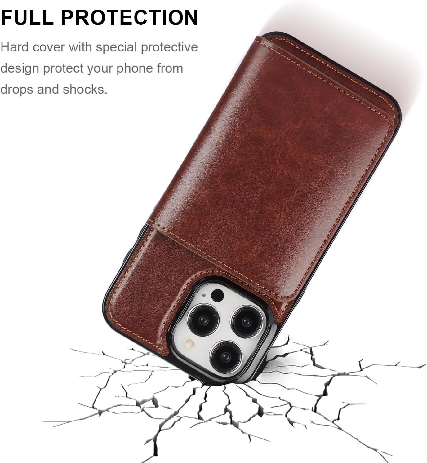KIHUWEY Compatible with iPhone 15 Pro Max Wallet Case Credit Card Holder, Premium Leather Kickstand Flip Hidden Magnetic Clasp Durable Shockproof Protective Cover for 6.7 inch (Brown)