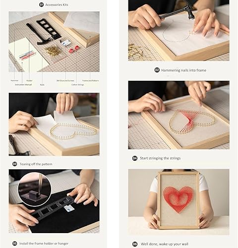 Miniatura 4 de RM Studio - Arte con hilos con todos los accesorios necesarios y marco para niños estudiantes, kit de manualidades para adultos, decoración de pared