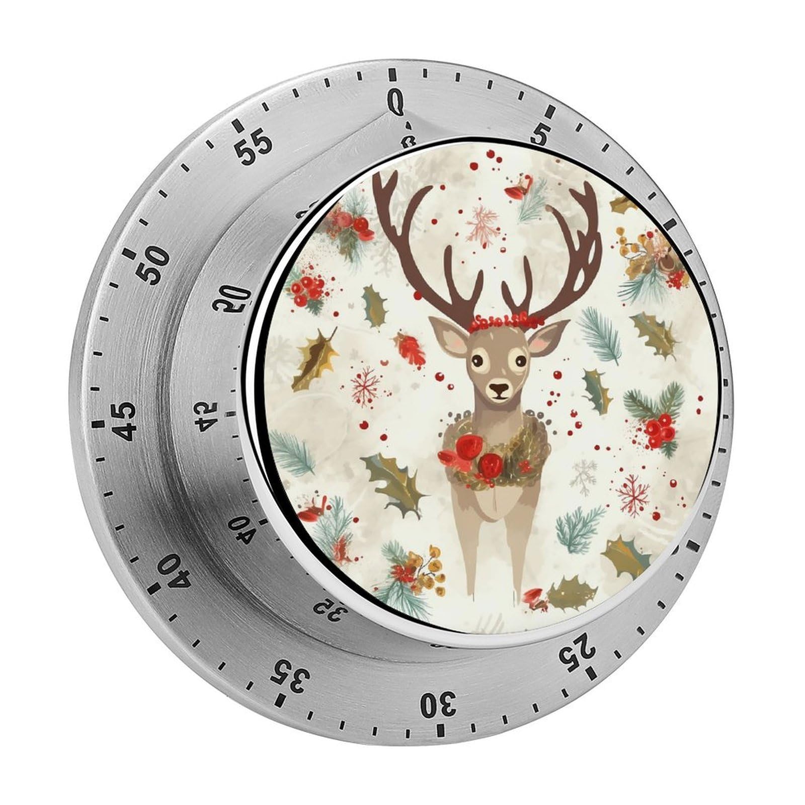 Christmas Reindeer Kitchen Timer for Cooking,Chef Cooking Timer Clock with Loud Alarm Stainless Steel Countdown Timer No Batteries for Home Baking Cooking